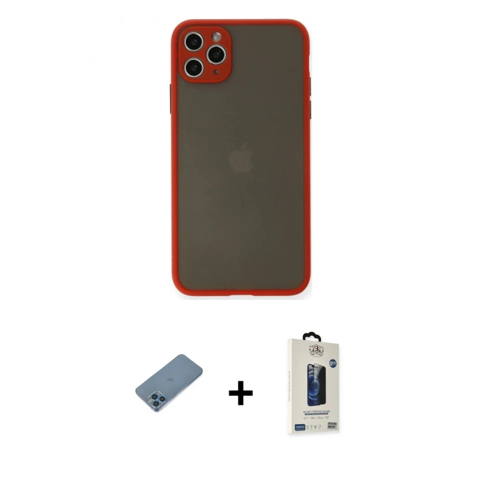 MARSİLYAN™- iPhone 11 Pro Max Kılıf Ahenk Çizgi Serisi - Siyah Bilvis Hayalet Cam Ekran Koruyucu + Shine Kamera Lens Koruma Cam - MI
