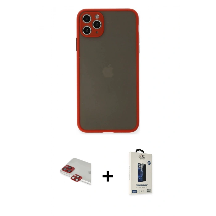 MARSİLYAN™- iPhone 11 Pro Max Kılıf Ahenk Çizgi Serisi - Siyah Bilvis Hayalet Cam Ekran Koruyucu + Pers Alüminyum Kamera Lens - KI
