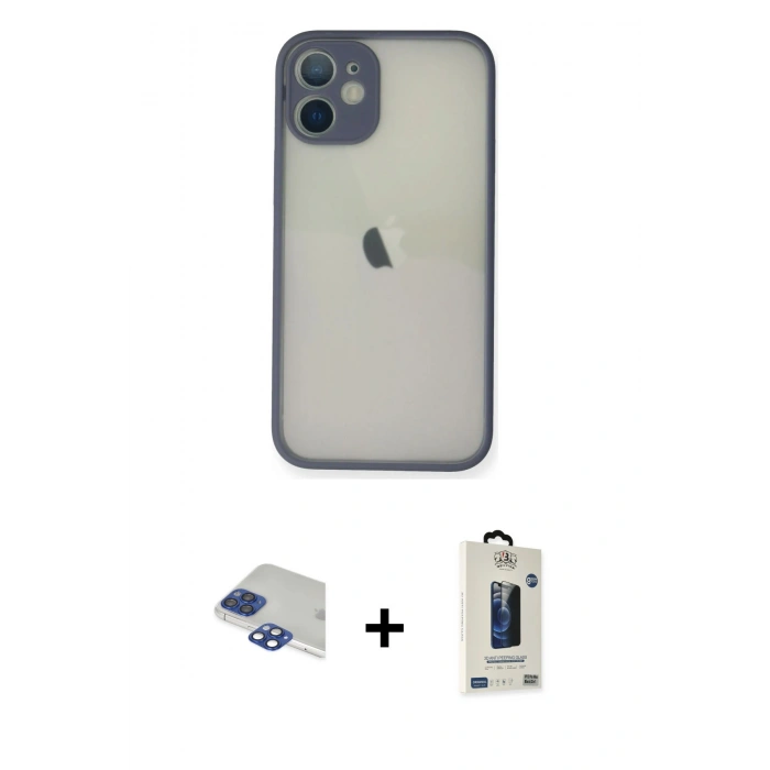 MARSİLYAN™- iPhone 11 Pro Max Kılıf Ahenk Çizgi Serisi - Siyah Bilvis Hayalet Cam Ekran Koruyucu + Pers Alüminyum Kamera Lens - LT