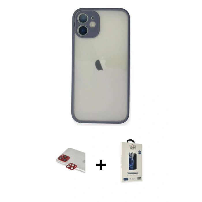 MARSİLYAN™- iPhone 11 Pro Max Kılıf Ahenk Çizgi Serisi - Siyah Bilvis Hayalet Cam Ekran Koruyucu + Pers Alüminyum Kamera Lens - KI