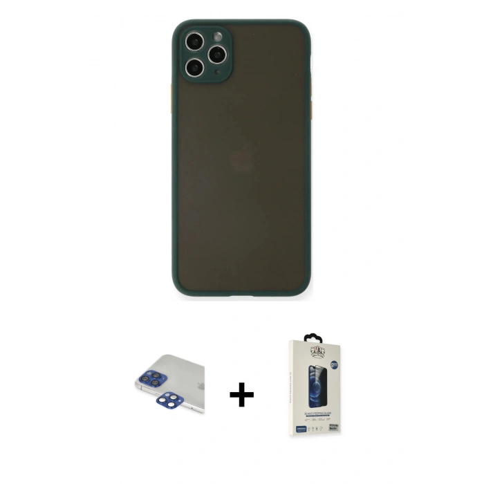 MARSİLYAN™- iPhone 11 Pro Max Kılıf Ahenk Çizgi Serisi - Siyah Bilvis Hayalet Cam Ekran Koruyucu + Pers Alüminyum Kamera Lens - LT