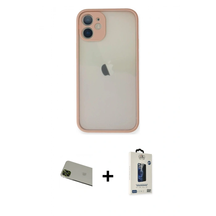 MARSİLYAN™- iPhone 11 Pro Max Kılıf Ahenk Çizgi Serisi - Siyah Bilvis Hayalet Cam Ekran Koruyucu + Rainbow Kamera Lens Koruma Cam - YL