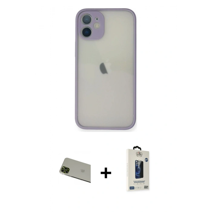 MARSİLYAN™- iPhone 11 Pro Max Kılıf Ahenk Çizgi Serisi - Siyah Bilvis Hayalet Cam Ekran Koruyucu + Rainbow Kamera Lens Koruma Cam - YL