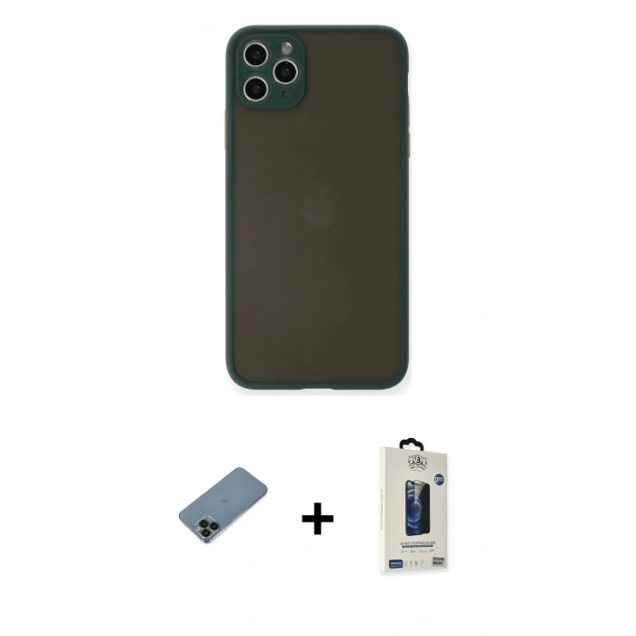 MARSİLYAN™- iPhone 11 Pro Max Kılıf Ahenk Çizgi Serisi - Siyah Bilvis Hayalet Cam Ekran Koruyucu + Shine Kamera Lens Koruma Cam - SH