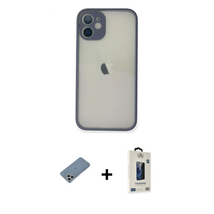 MARSİLYAN™- iPhone 11 Pro Max Kılıf Ahenk Çizgi Serisi - Siyah Bilvis Hayalet Cam Ekran Koruyucu + Shine Kamera Lens Koruma Cam - GS