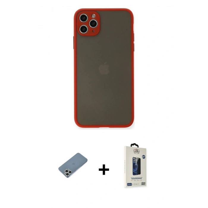 MARSİLYAN™- iPhone 11 Pro Max Kılıf Ahenk Çizgi Serisi - Siyah Bilvis Hayalet Cam Ekran Koruyucu + Shine Kamera Lens Koruma Cam - GS