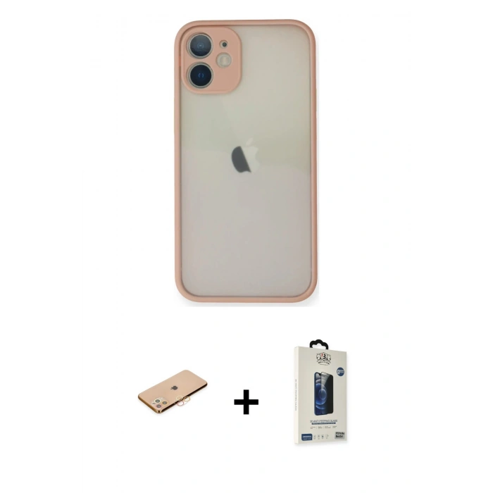MARSİLYAN™- iPhone 11 Pro Max Kılıf Ahenk Çizgi Serisi - Siyah Bilvis Hayalet Cam Ekran Koruyucu + Turuncu Renkli Kamera Lens Koruma Cam