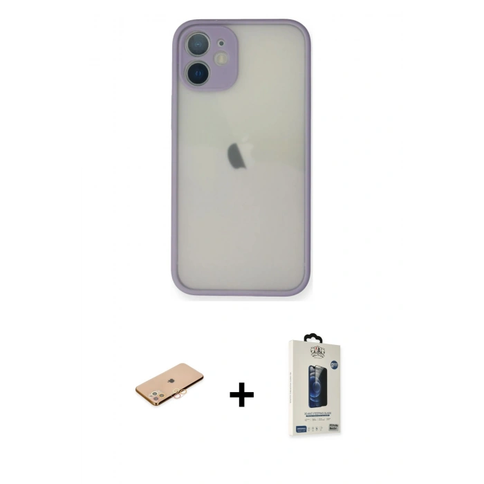 MARSİLYAN™- iPhone 11 Pro Max Kılıf Ahenk Çizgi Serisi - Siyah Bilvis Hayalet Cam Ekran Koruyucu + Turuncu Renkli Kamera Lens Koruma Cam