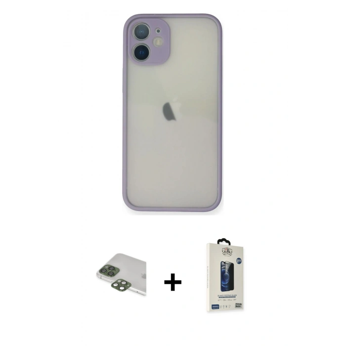MARSİLYAN™- iPhone 11 Pro Max Kılıf Ahenk Çizgi Serisi - Siyah Bilvis Hayalet Cam Ekran Koruyucu + Pers Alüminyum Kamera Lens - YL