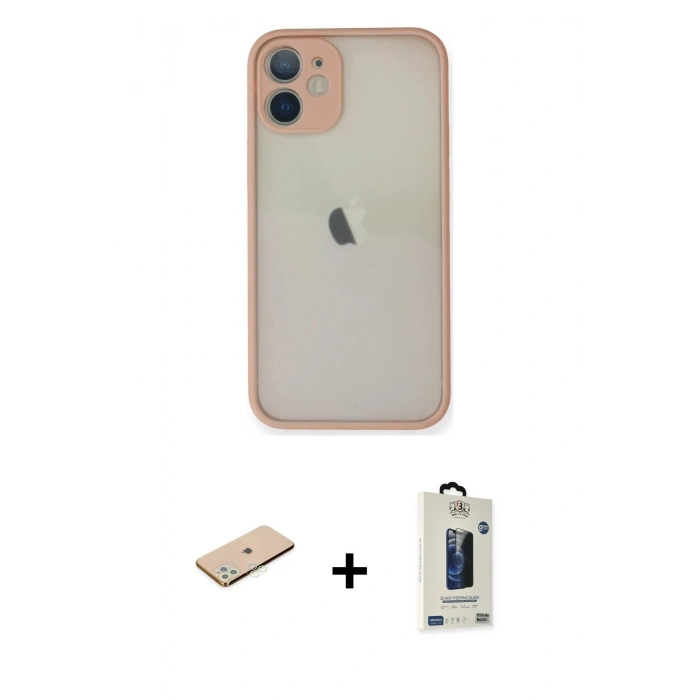 MARSİLYAN™- iPhone 11 Pro Max Kılıf Ahenk Çizgi Serisi - Siyah Bilvis Hayalet Cam Ekran Koruyucu + Renkli Kamera Lens Koruma Cam - YL