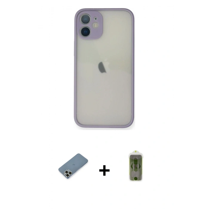 MARSİLYAN™- iPhone 11 Pro Max Kılıf Ahenk Çizgi Serisi - Siyah Joko Magic 5D Hayalet Cam + Açık Yeşil Metal Kamera Lens Koruma Cam