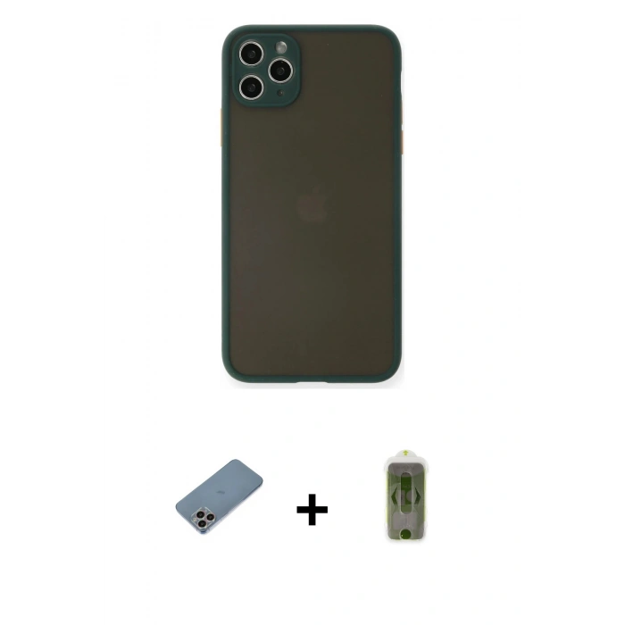 MARSİLYAN™- iPhone 11 Pro Max Kılıf Ahenk Çizgi Serisi - Siyah Joko Magic 5D Hayalet Cam + Shine Kamera Lens Koruma Cam - GI