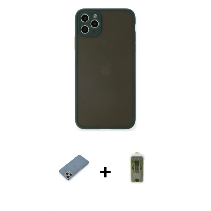 MARSİLYAN™- iPhone 11 Pro Max Kılıf Ahenk Çizgi Serisi - Siyah Joko Magic 5D Hayalet Cam + Metal Kamera Lens Koruma Cam - GS