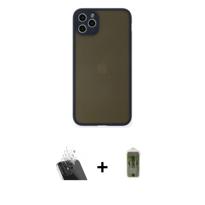 MARSİLYAN™- iPhone 11 Pro Max Kılıf Ahenk Çizgi Serisi - Siyah Joko Magic 5D Hayalet Cam + Kamera Lens Koruma Cam - SF