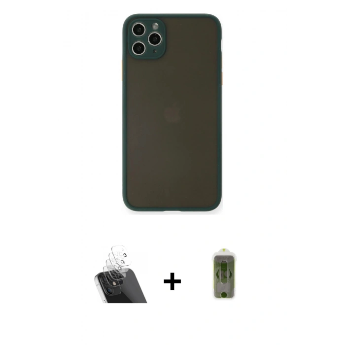MARSİLYAN™- iPhone 11 Pro Max Kılıf Ahenk Çizgi Serisi - Siyah Joko Magic 5D Hayalet Cam + Kamera Lens Koruma Cam - SF