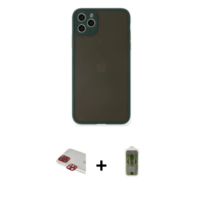 MARSİLYAN™- iPhone 11 Pro Max Kılıf Ahenk Çizgi Serisi - Siyah Joko Magic 5D Hayalet Cam + Pers Alüminyum Kamera Lens - KI