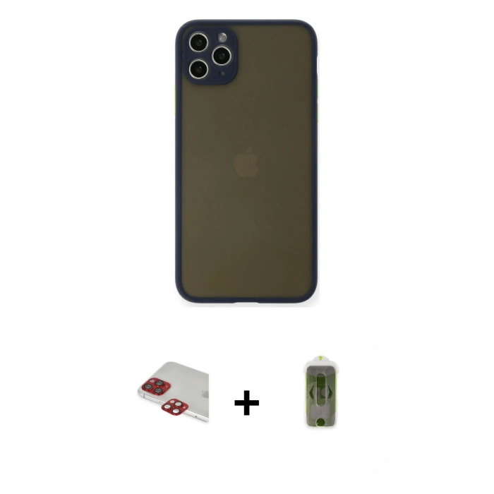 MARSİLYAN™- iPhone 11 Pro Max Kılıf Ahenk Çizgi Serisi - Siyah Joko Magic 5D Hayalet Cam + Pers Alüminyum Kamera Lens - KI