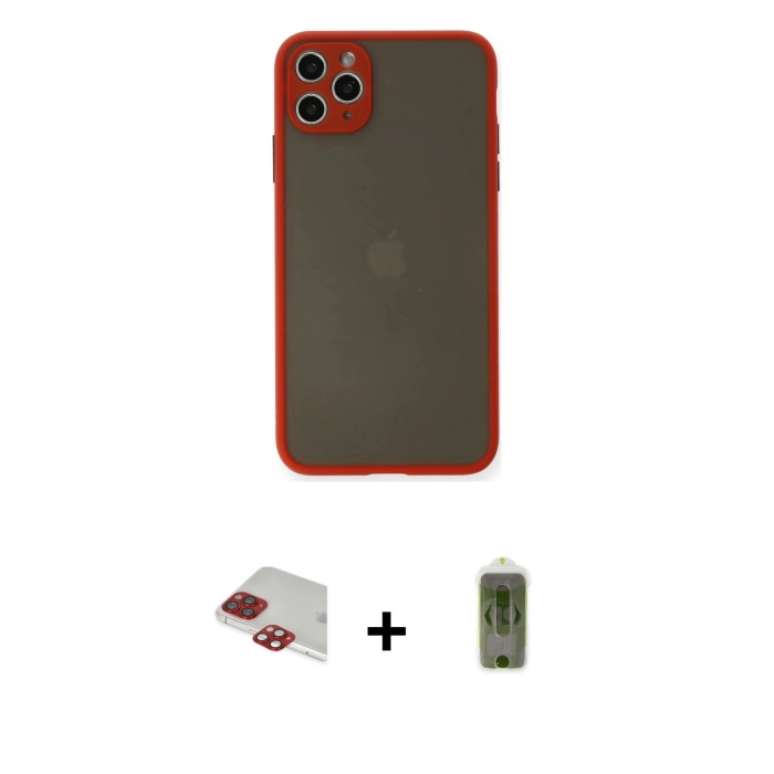 MARSİLYAN™- iPhone 11 Pro Max Kılıf Ahenk Çizgi Serisi - Siyah Joko Magic 5D Hayalet Cam + Pers Alüminyum Kamera Lens - KI