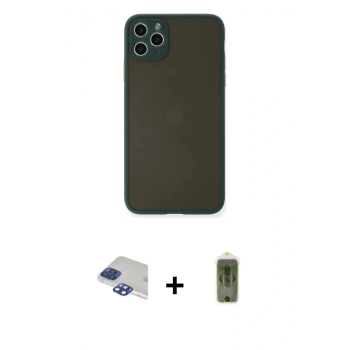 MARSİLYAN™- iPhone 11 Pro Max Kılıf Ahenk Çizgi Serisi - Siyah Joko Magic 5D Hayalet Cam + Pers Alüminyum Kamera Lens - LT
