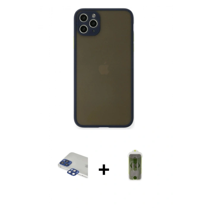 MARSİLYAN™- iPhone 11 Pro Max Kılıf Ahenk Çizgi Serisi - Siyah Joko Magic 5D Hayalet Cam + Pers Alüminyum Kamera Lens - LT
