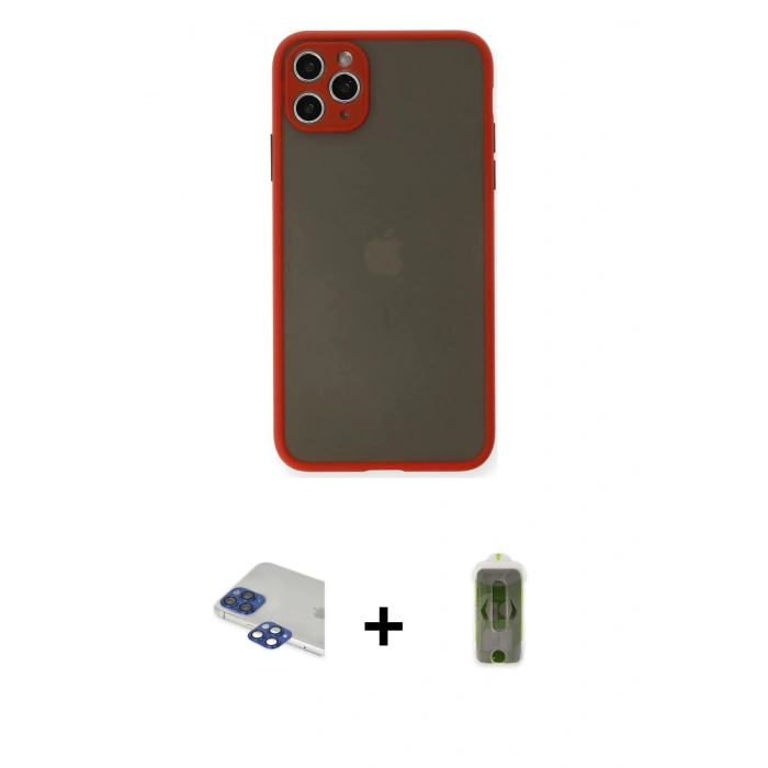 MARSİLYAN™- iPhone 11 Pro Max Kılıf Ahenk Çizgi Serisi - Siyah Joko Magic 5D Hayalet Cam + Pers Alüminyum Kamera Lens - LT