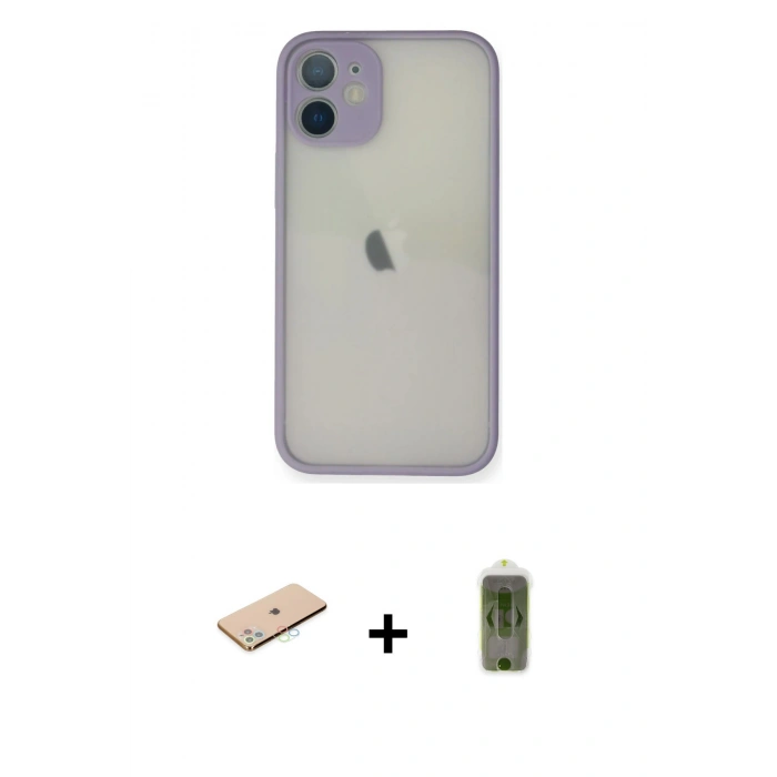 MARSİLYAN™- iPhone 11 Pro Max Kılıf Ahenk Çizgi Serisi - Siyah Joko Magic 5D Hayalet Cam + Mavi Renkli Kamera Lens Koruma Cam