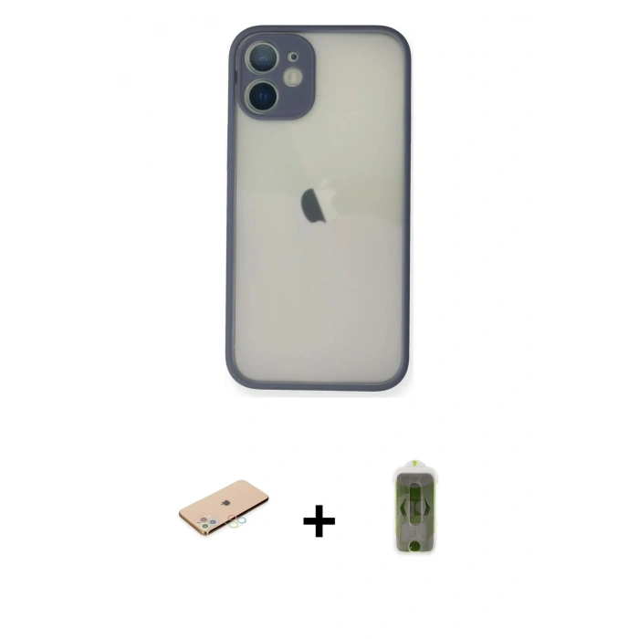 MARSİLYAN™- iPhone 11 Pro Max Kılıf Ahenk Çizgi Serisi - Siyah Joko Magic 5D Hayalet Cam + Mavi Renkli Kamera Lens Koruma Cam