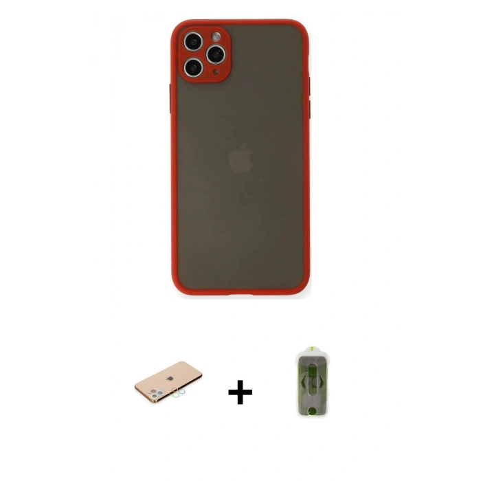 MARSİLYAN™- iPhone 11 Pro Max Kılıf Ahenk Çizgi Serisi - Siyah Joko Magic 5D Hayalet Cam + Mavi Renkli Kamera Lens Koruma Cam