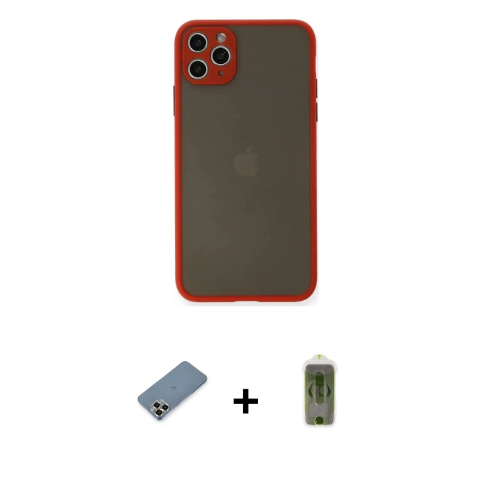 MARSİLYAN™- iPhone 11 Pro Max Kılıf Ahenk Çizgi Serisi - Siyah Joko Magic 5D Hayalet Cam + Metal Kamera Lens Koruma Cam - GD
