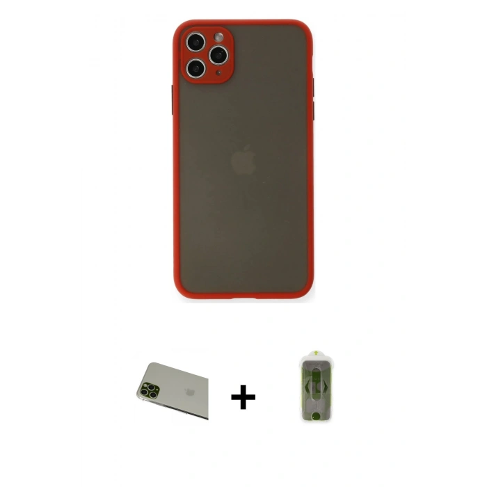 MARSİLYAN™- iPhone 11 Pro Max Kılıf Ahenk Çizgi Serisi - Siyah Joko Magic 5D Hayalet Cam + Rainbow Kamera Lens Koruma Cam - YL