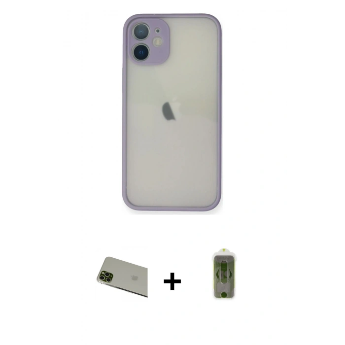MARSİLYAN™- iPhone 11 Pro Max Kılıf Ahenk Çizgi Serisi - Siyah Joko Magic 5D Hayalet Cam + Rainbow Kamera Lens Koruma Cam - YL
