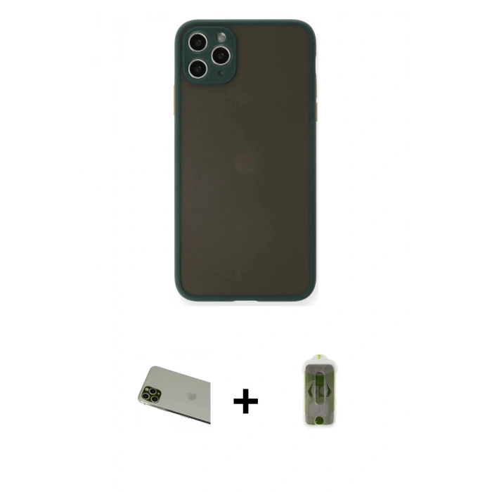 MARSİLYAN™- iPhone 11 Pro Max Kılıf Ahenk Çizgi Serisi - Siyah Joko Magic 5D Hayalet Cam + Rainbow Kamera Lens Koruma Cam - YL