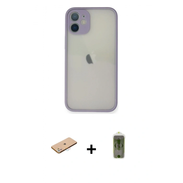 MARSİLYAN™- iPhone 11 Pro Max Kılıf Ahenk Çizgi Serisi - Siyah Joko Magic 5D Hayalet Cam + Renkli Kamera Lens Koruma Cam - PE