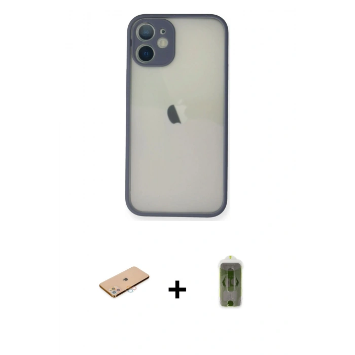MARSİLYAN™- iPhone 11 Pro Max Kılıf Ahenk Çizgi Serisi - Siyah Joko Magic 5D Hayalet Cam + Renkli Kamera Lens Koruma Cam - PE