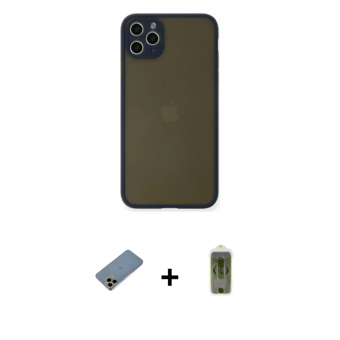 MARSİLYAN™- iPhone 11 Pro Max Kılıf Ahenk Çizgi Serisi - Siyah Joko Magic 5D Hayalet Cam + Shine Kamera Lens Koruma Cam - GD