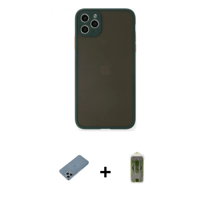 MARSİLYAN™- iPhone 11 Pro Max Kılıf Ahenk Çizgi Serisi - Siyah Joko Magic 5D Hayalet Cam + Shine Kamera Lens Koruma Cam - SABE