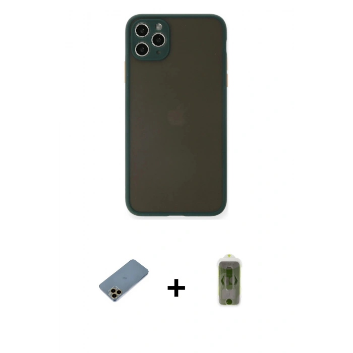 MARSİLYAN™- iPhone 11 Pro Max Kılıf Ahenk Çizgi Serisi - Siyah Joko Magic 5D Hayalet Cam + Shine Kamera Lens Koruma Cam - GD