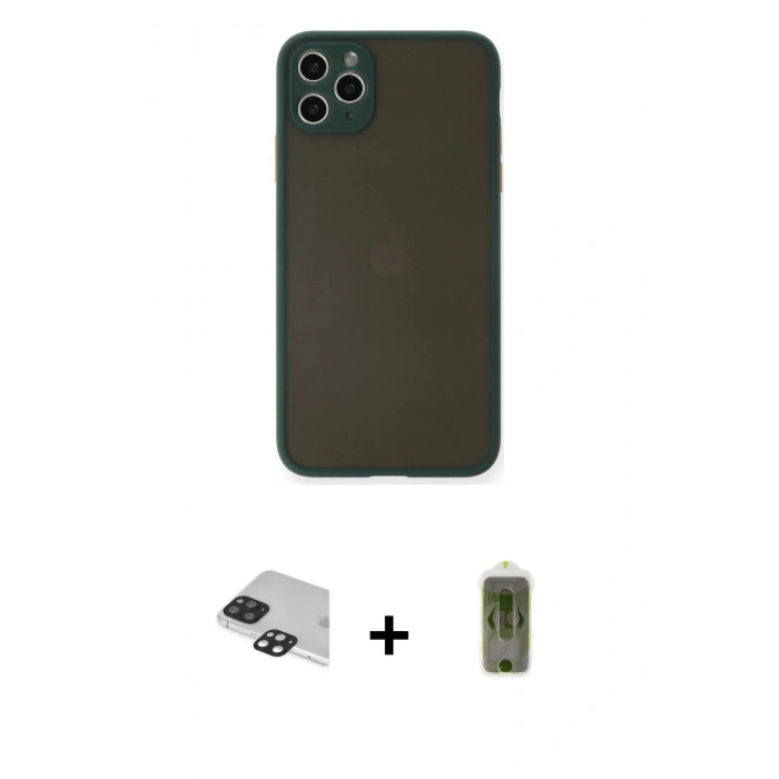 MARSİLYAN™- iPhone 11 Pro Max Kılıf Ahenk Çizgi Serisi - Siyah Joko Magic 5D Hayalet Cam + Pers Alüminyum Kamera Lens - SH