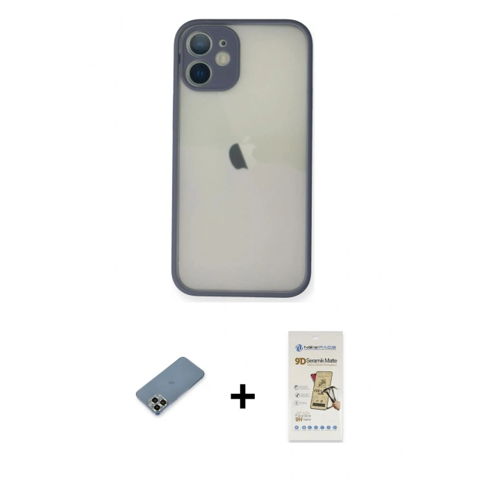 MARSİLYAN™- iPhone 11 Pro Max Kılıf Ahenk Çizgi Serisi - Siyah Mat Seramik Nano Ekran Koruyucu + Metal Kamera Lens Koruma Cam - AKYL