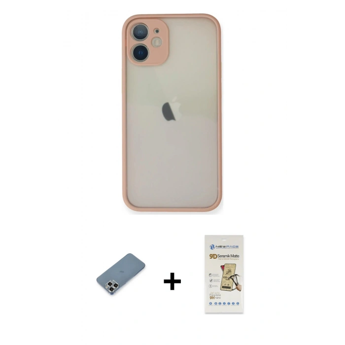 MARSİLYAN™- iPhone 11 Pro Max Kılıf Ahenk Çizgi Serisi - Siyah Mat Seramik Nano Ekran Koruyucu + Gümüş Metal Kamera Lens Koruma Cam