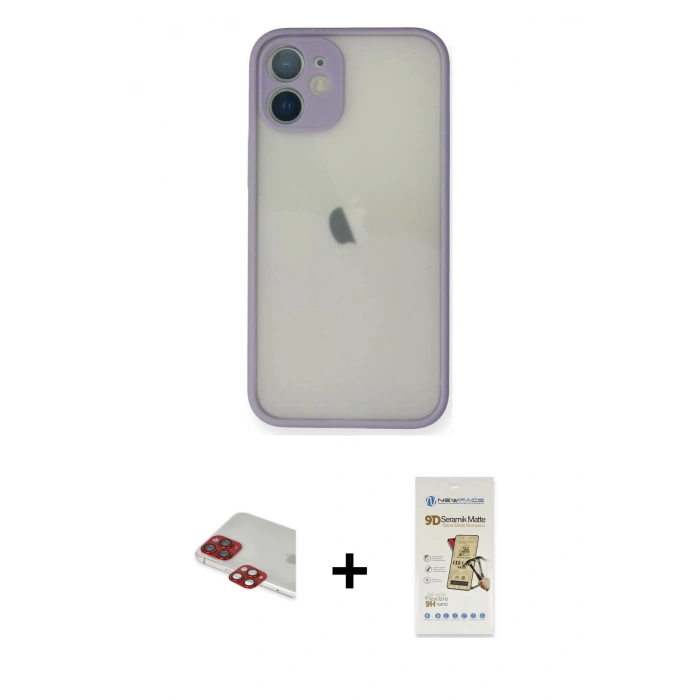 MARSİLYAN™- iPhone 11 Pro Max Kılıf Ahenk Çizgi Serisi - Siyah Mat Seramik Nano Ekran Koruyucu + Pers Alüminyum Kamera Lens - KI