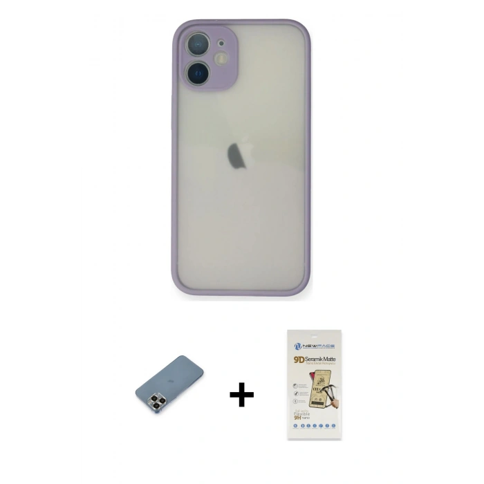 MARSİLYAN™- iPhone 11 Pro Max Kılıf Ahenk Çizgi Serisi - Siyah Mat Seramik Nano Ekran Koruyucu + Metal Kamera Lens Koruma Cam - GD