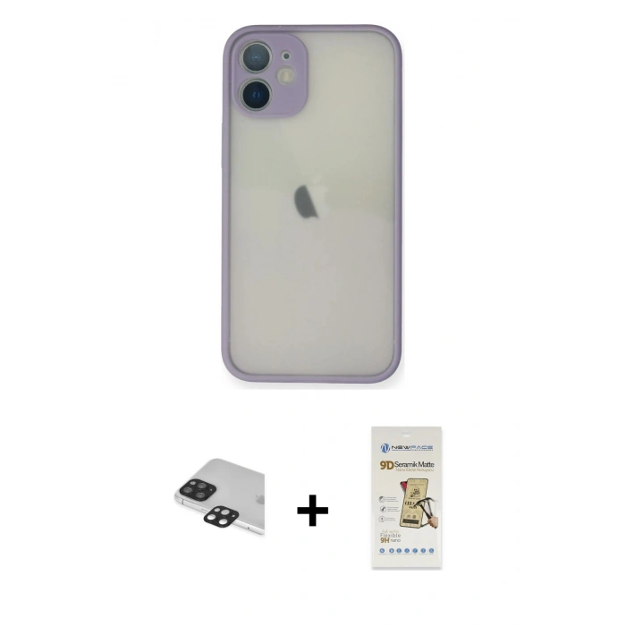 MARSİLYAN™- iPhone 11 Pro Max Kılıf Ahenk Çizgi Serisi - Siyah Mat Seramik Nano Ekran Koruyucu + Pers Alüminyum Kamera Lens - SH