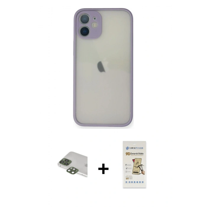 MARSİLYAN™- iPhone 11 Pro Max Kılıf Ahenk Çizgi Serisi - Siyah Mat Seramik Nano Ekran Koruyucu + Pers Alüminyum Kamera Lens - YL