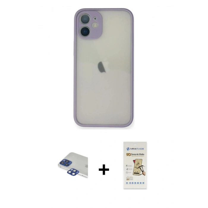 MARSİLYAN™- iPhone 11 Pro Max Kılıf Ahenk Çizgi Serisi - Siyah Mat Seramik Nano Ekran Koruyucu + Pers Alüminyum Kamera Lens - LT