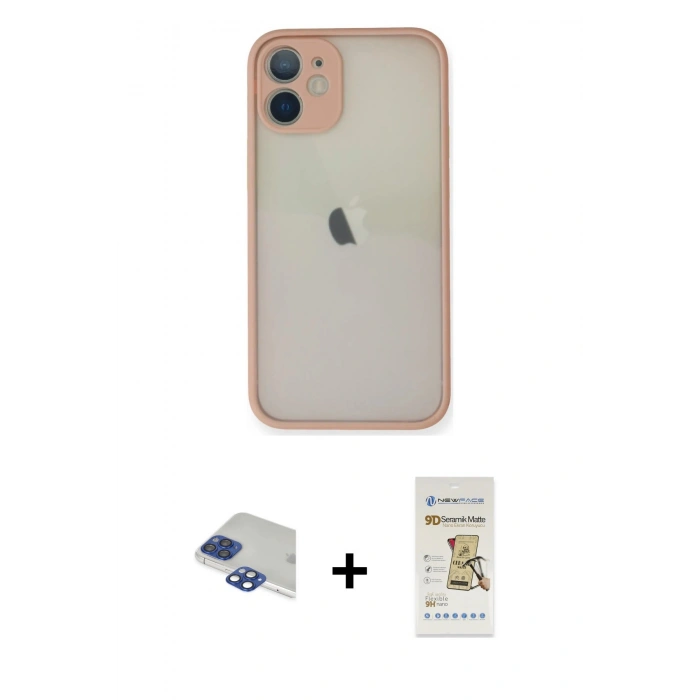MARSİLYAN™- iPhone 11 Pro Max Kılıf Ahenk Çizgi Serisi - Siyah Mat Seramik Nano Ekran Koruyucu + Pers Alüminyum Kamera Lens - LT