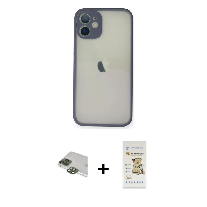 MARSİLYAN™- iPhone 11 Pro Max Kılıf Ahenk Çizgi Serisi - Siyah Mat Seramik Nano Ekran Koruyucu + Pers Alüminyum Kamera Lens - YL