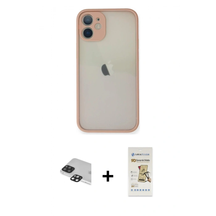 MARSİLYAN™- iPhone 11 Pro Max Kılıf Ahenk Çizgi Serisi - Siyah Mat Seramik Nano Ekran Koruyucu + Pers Alüminyum Kamera Lens - SH