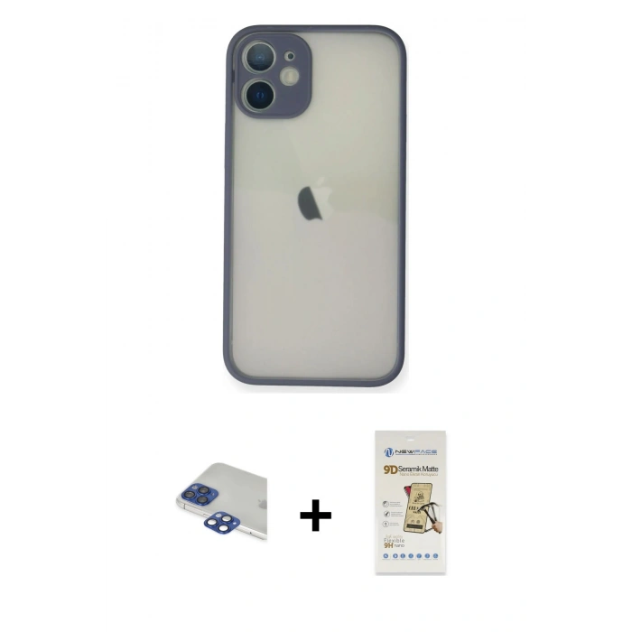 MARSİLYAN™- iPhone 11 Pro Max Kılıf Ahenk Çizgi Serisi - Siyah Mat Seramik Nano Ekran Koruyucu + Pers Alüminyum Kamera Lens - LT