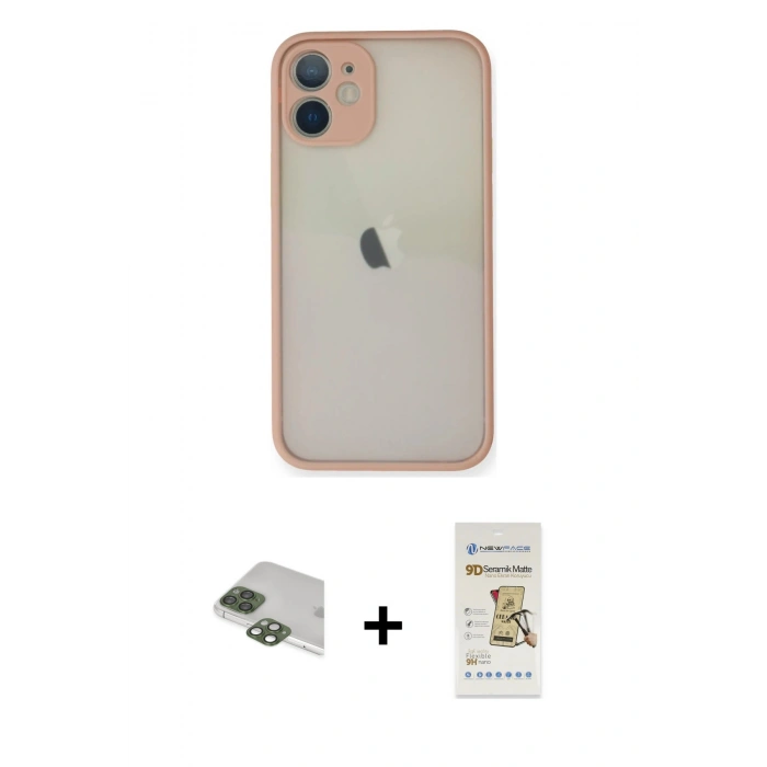 MARSİLYAN™- iPhone 11 Pro Max Kılıf Ahenk Çizgi Serisi - Siyah Mat Seramik Nano Ekran Koruyucu + Pers Alüminyum Kamera Lens - YL